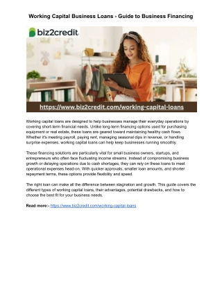 Working Capital Business Loans - Guide to Business Financing