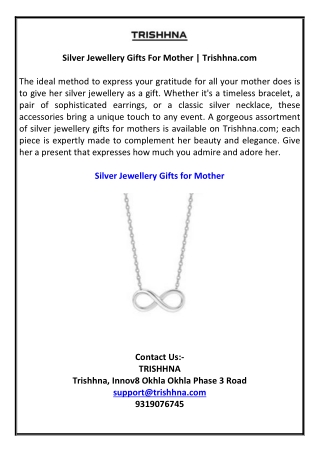 Silver Jewellery Gifts For Mother | Trishhna.com