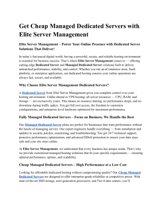 Get Cheap Managed Dedicated Servers with Elite Server Management