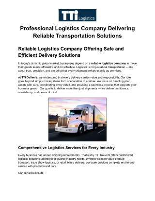 Professional Logistics Company Delivering Reliable Transportation Solutions