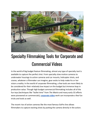 Specialty Filmmaking Tools for Corporate and Commercial Videos