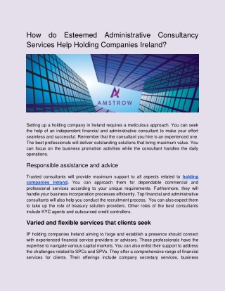 How do Esteemed Administrative Consultancy Services Help Holding Companies Ireland