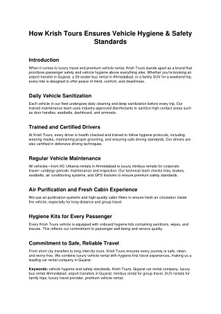 How Krish Tours Ensures Vehicle Hygiene & Safety Standards
