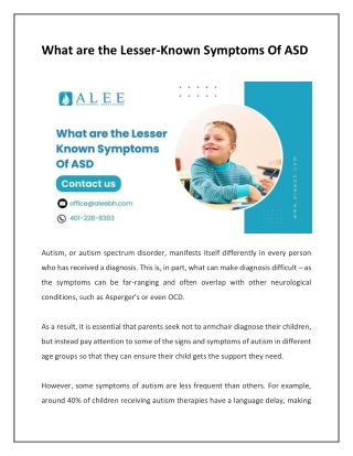 What are the Lesser Known Symptoms Of ASD