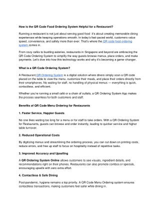 How is the QR Code Food Ordering System Helpful for a Restaurant