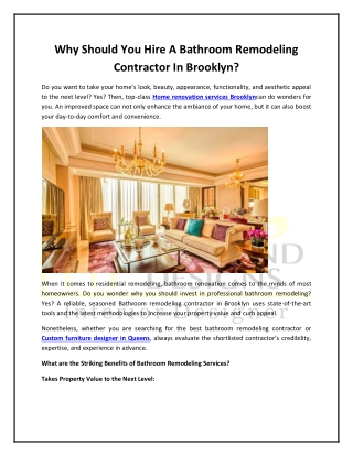 Why Should You Hire A Bathroom Remodeling Contractor In Brooklyn?