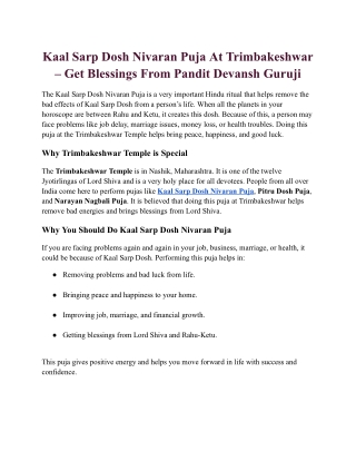 Kaal Sarp Dosh Nivaran Puja At Trimbakeshwar – Get Blessings From Pandit Devansh Guruji