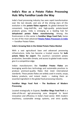 Fanidhar Mega Food Park Redefining Potato Flakes Processing in India