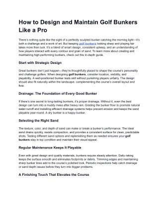 How to Design and Maintain Golf Bunkers Like a Pro