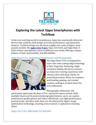 Exploring the Latest Oppo Smartphones with TechNow