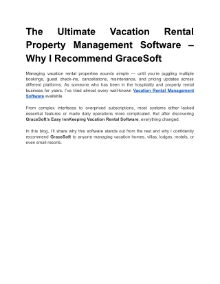 Best Vacation Rental Property Management Software – Why I Recommend GraceSoft