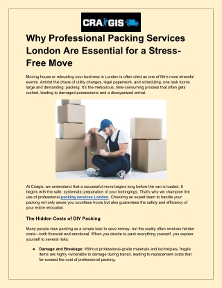 Why Professional Packing Services London Are Essential for a Stress-Free Move