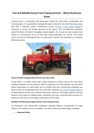 Fast and Reliable Dump Truck Towing Services – What Should you Know