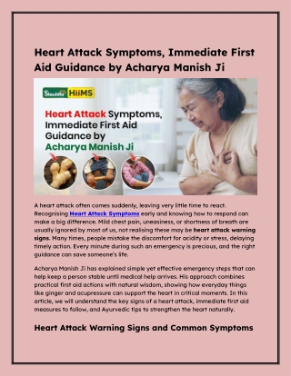 Heart Attack Symptoms, Immediate First Aid Guidance by Acharya Manish Ji