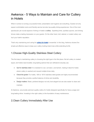 Awkenox - 5 Ways to Maintain and Care for Cutlery in Hotels