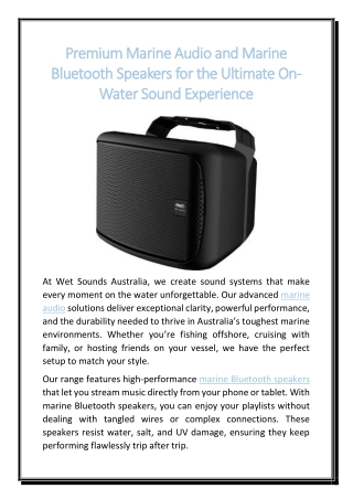 Premium Marine Audio and Marine Bluetooth Speakers for the Ultimate On-Water Sound Experience