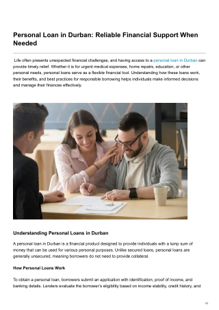 Personal Loan in Durban Reliable Financial Support When Needed
