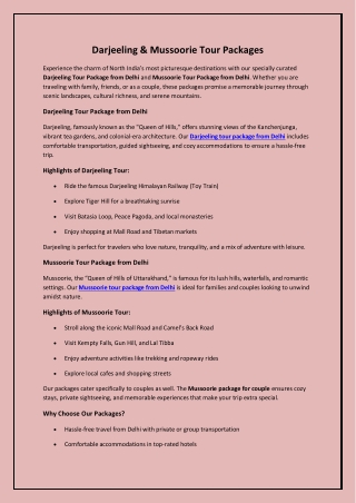 Magic of Darjeeling & Mussoorie Tour Package from Delhi