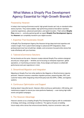 What Makes a Shopify Plus Development Agency Essential for High-Growth Brands?