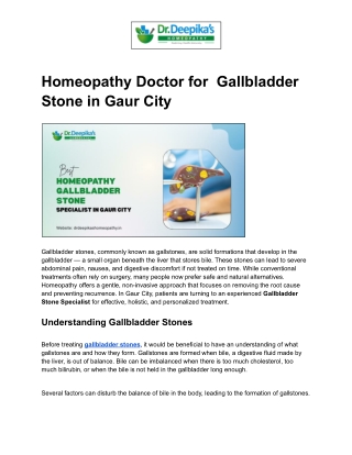 Homeopathy Doctor for  Gallbladder Stone in Gaur City