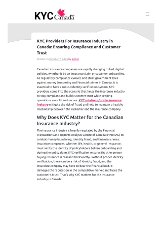 KYC Providers For Insurance Industry in Canada: Ensuring Compliance and Customer
