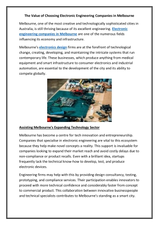 The Value of Choosing Electronic Engineering Companies in Melbourne