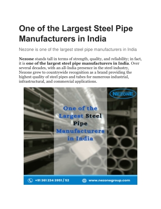 One of the Largest Steel Pipe Manufacturers in India