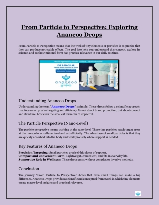 From Particle to Perspective- Exploring Ananeoo Drops