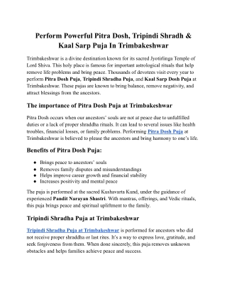 Perform Powerful Pitra Dosh, Tripindi Shradh & Kaal Sarp Puja In Trimbakeshwar