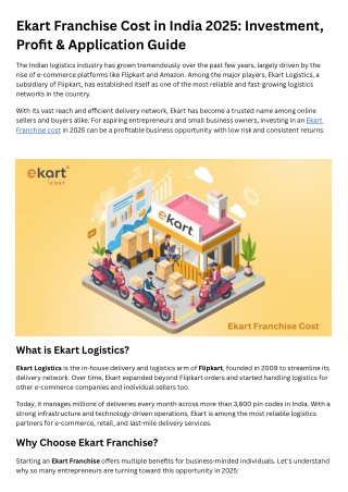 Ekart Franchise Cost in India 2025 Investment, Profit & Application Guide