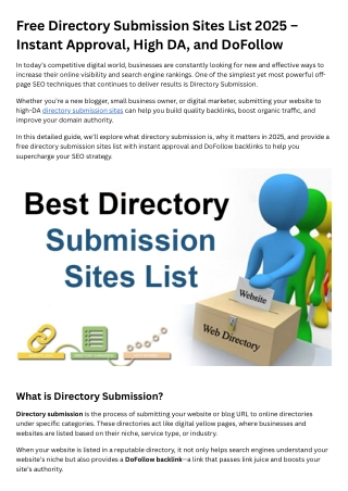 Free Directory Submission Sites List 2025 – Instant Approval, High DA, and DoFollow