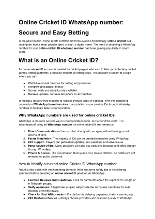 Online Cricket ID WhatsApp number: Secure and Easy Betting
