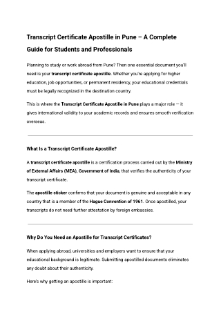 Transcript Certificate Apostille in Pune – A Complete Guide for Students and Professionals