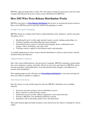 IMCWire Press Release Distribution improves company communication
