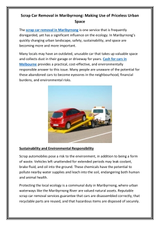 Scrap Car Removal in Maribyrnong Making Use of Priceless Urban Space