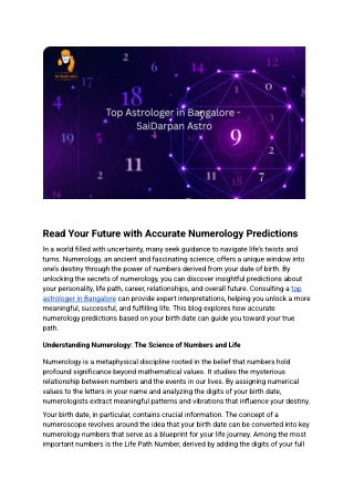 Read Your Future with Top Astrologer in Bangalore about Accurate Numerology Predictions