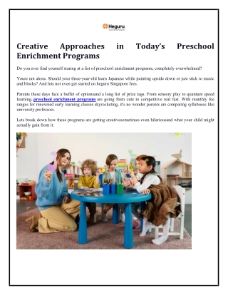 Creative Approaches in Today’s Preschool Enrichment Programs
