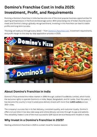 Domino’s Franchise Cost in India 2025 Investment, Profit, and Requirements
