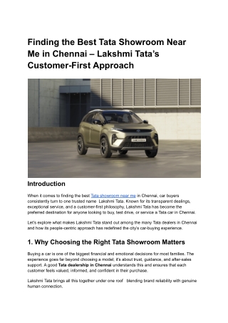 Finding the Best Tata Showroom Near Me in Chennai – Lakshmi Tata’s Customer-First Approach