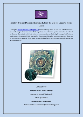 Explore Unique Diamond Painting Kits in the UK for Creative Home Decor