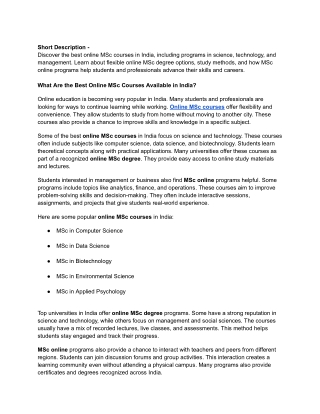 What Are the Best Online MSc Courses Available in India?