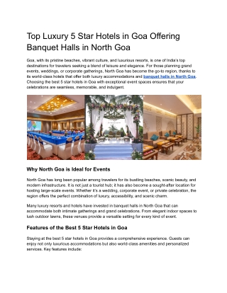 Top Luxury 5 Star Hotels in Goa Offering Banquet Halls in North Goa