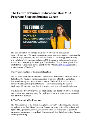 The Future of Business Education How MBA Program Shaping Students Career