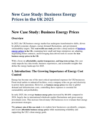 New Case Study Business Energy Prices in the UK 2025