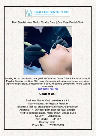 Best Dentist Near Me for Quality Care | Oral Care Dental Clinic.