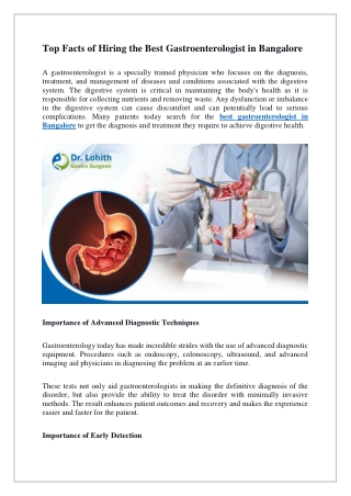 Top Facts of Hiring the Best Gastroenterologist in Bangalore
