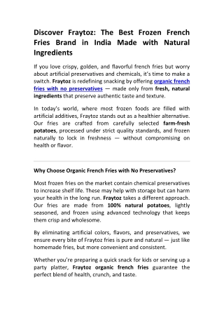 Healthy & Organic French Fries with No Preservatives Fraytoz