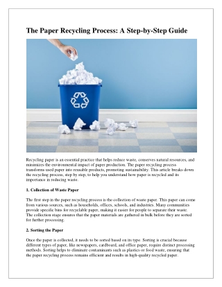 Paper Recycling Process Step by Step: Protecting the Planet