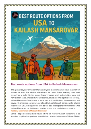 Best route options from USA to Kailash Mansarovar