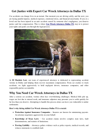 Get Justice with Expert Car Wreck Attorneys in Dallas TX